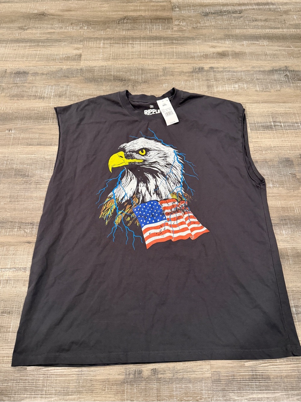 Ripple Junction Black Sleeveless Tank with Eagle & American Flag Graphic